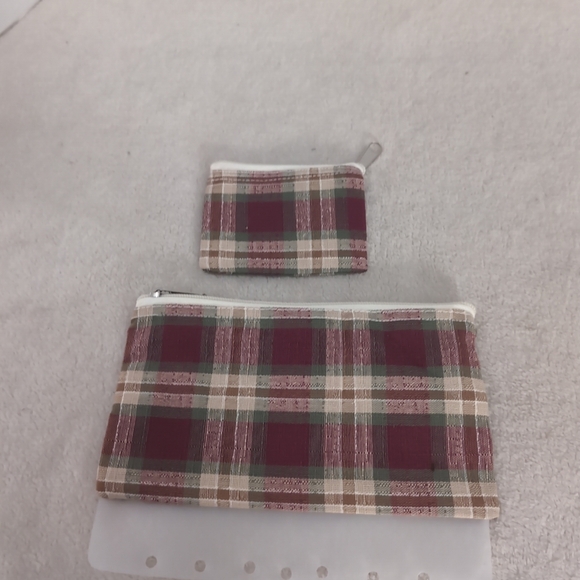 Longaberger Binder Money Bag & Change Purse  Plaid Zip Top 8-1/2" w x 4-1/2" - Picture 2 of 6